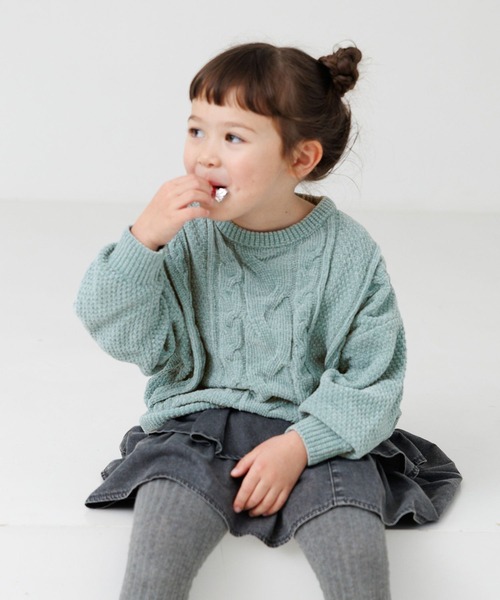 GLOBAL WORK（グローバルワーク）の「洗えるモールケーブルプルオーバー/T/603722（ニット/セーター・キッズ・アイボリー/サックスブルー/ミント/ピンク・100cm/110cm/120cm）」の3枚目の写真