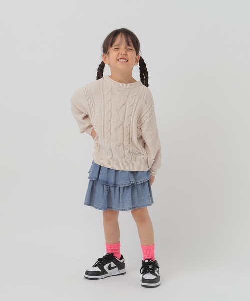 GLOBAL WORK（グローバルワーク）の「洗えるモールケーブルプルオーバー/T/603722（ニット/セーター・キッズ・アイボリー/サックスブルー/ミント/ピンク・100cm/110cm/120cm）」の5枚目の写真