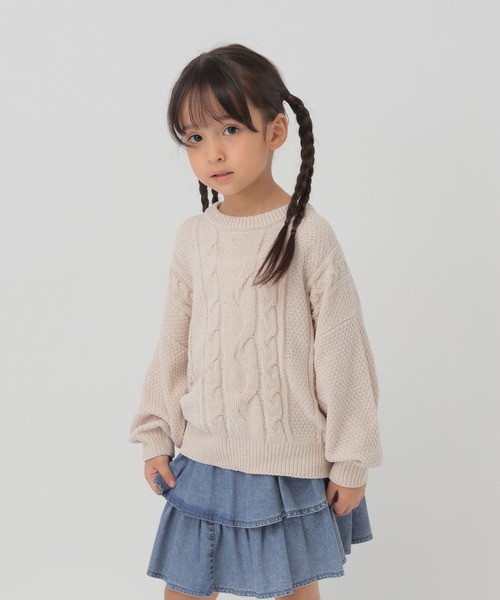 GLOBAL WORK（グローバルワーク）の「洗えるモールケーブルプルオーバー/T/603722（ニット/セーター・キッズ・アイボリー/サックスブルー/ミント/ピンク・100cm/110cm/120cm）」の7枚目の写真