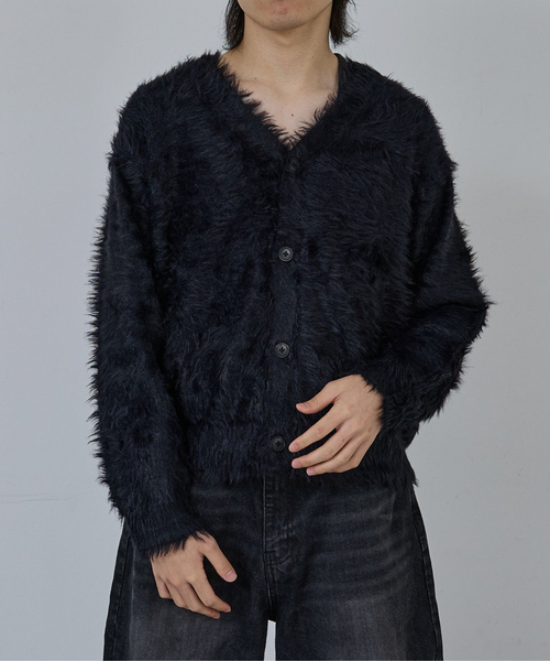 AH ABAHOUSE(エーエイチアバハウス)の「LONG SHAGGY KNIT CARDIGAN / ロングシャギーニットカーディガン(ニット/セーター・メンズ・グレー/ブルー/ブラック/ワイン・46/44/48)」の1枚目の写真