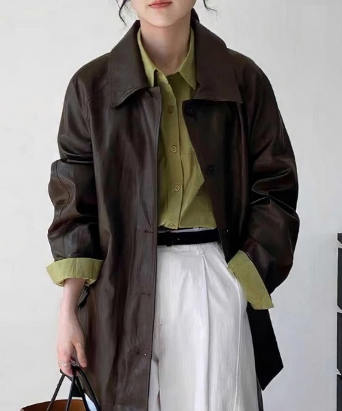 セール】ヴィンテージ レザー調ジャケット（テーラードジャケット
