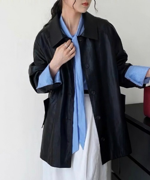 セール】ヴィンテージ レザー調ジャケット（テーラードジャケット