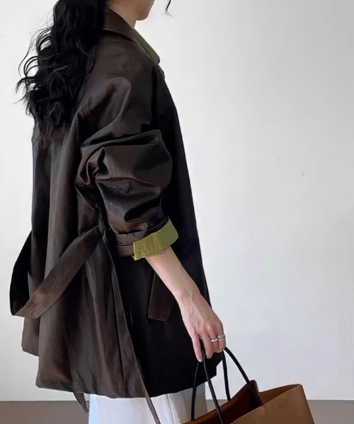AMELY(エミリー)の「ヴィンテージ レザー調ジャケット(テーラードジャケット・レディース・ブラック/ブラウン/ベージュ・フリー)」の7枚目の写真