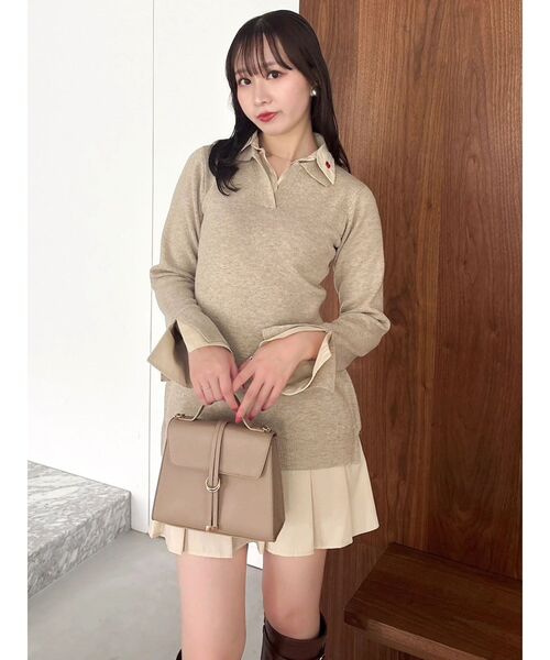 POLO BCS（ポロ ビーシーエス）の「【POLO BCSコラボ】シャツレイヤードニットミニワンピース ※BEIGE WEB限定カラー（ワンピース・レディース・ブラック/グレー/ベージュ/ピンク・SMALL/MEDIUM）」の3枚目の写真