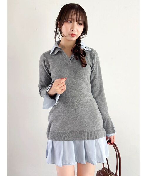 POLO BCS（ポロ ビーシーエス）の「【POLO BCSコラボ】シャツレイヤードニットミニワンピース ※BEIGE WEB限定カラー（ワンピース・レディース・ブラック/グレー/ベージュ/ピンク・SMALL/MEDIUM）」の2枚目の写真