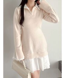 【POLO BCSコラボ】シャツレイヤードニットミニワンピース ※BEIGE WEB限定カラー