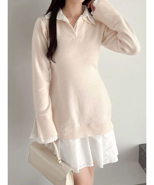POLO BCS（ポロ ビーシーエス）の「【POLO BCSコラボ】シャツレイヤードニットミニワンピース ※BEIGE WEB限定カラー（ワンピース・レディース・ブラック/グレー/ベージュ/ピンク・SMALL/MEDIUM）」の4枚目の写真