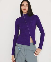 RIBBED OBLIQUE KNIT ZIP-UP PURPLE