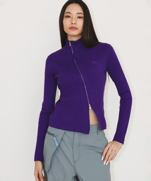 NYXX(エヌワイエックスエックス)の「RIBBED OBLIQUE KNIT ZIP-UP PURPLE(ニット/セーター・レディース・その他・FREE)」の1枚目の写真