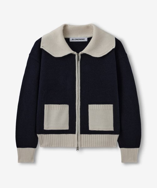 BLOND9(ブロンドナイン)の「ショールカラーコレクションニットジップアップ_ネイビー(ニット/セーター・レディース・その他・SMALL)」の1枚目の写真