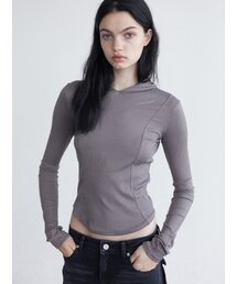 タイトリブフードTシャツ - グレー