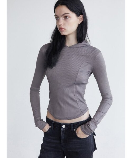 WHOLE PAPER（ホールペーパー）の「タイトリブフードTシャツ - グレー（Tシャツ/カットソー・レディース・グレー・SMALL/MEDIUM/X-SMALL）」の6枚目の写真