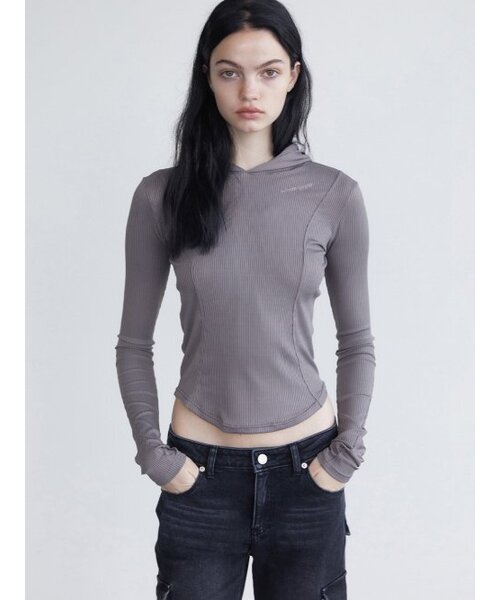 WHOLE PAPER（ホールペーパー）の「タイトリブフードTシャツ - グレー（Tシャツ/カットソー・レディース・グレー・SMALL/MEDIUM/X-SMALL）」の7枚目の写真