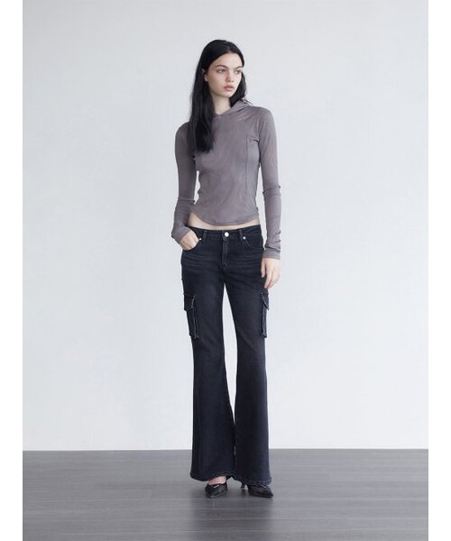 WHOLE PAPER（ホールペーパー）の「タイトリブフードTシャツ - グレー（Tシャツ/カットソー・レディース・グレー・SMALL/MEDIUM/X-SMALL）」の3枚目の写真