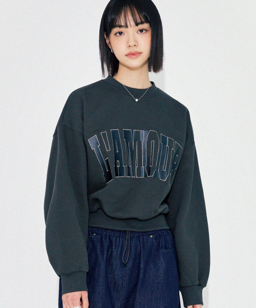Diamond Layla（ダイアモンドレイラ）の「[CROP] LAMOUR Big Embroidery Stitch Sweatshirt T87  Charcoal（スウェット・レディース・その他・SMALL）」の9枚目の写真