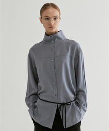 FROMWHERE（フロムウェア）の「Band Collar Button-Up Shirt Blue（ビジネスシャツ）」
