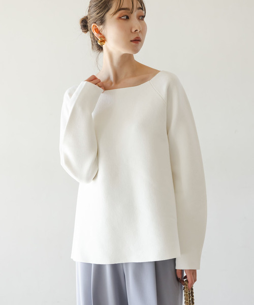 Noble(ノーブル)の「《セットアップ対応》ボートネックスムースニット(ニット/セーター・レディース・ホワイト/チャコールグレー・FREE)」の10枚目の写真