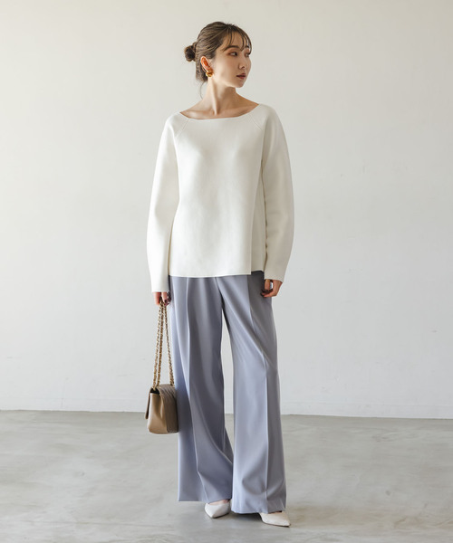 Noble(ノーブル)の「《セットアップ対応》ボートネックスムースニット(ニット/セーター・レディース・ホワイト/チャコールグレー・FREE)」の13枚目の写真