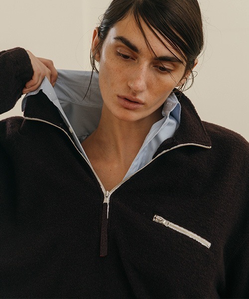 CREDONA（クレドナ）の「WOOL PILE HALF ZIP TOP/ウールパイルハーフジップトップ（Tシャツ/カットソー・レディース・グレー/ライトブルー/ボルドー・FREE）」の10枚目の写真