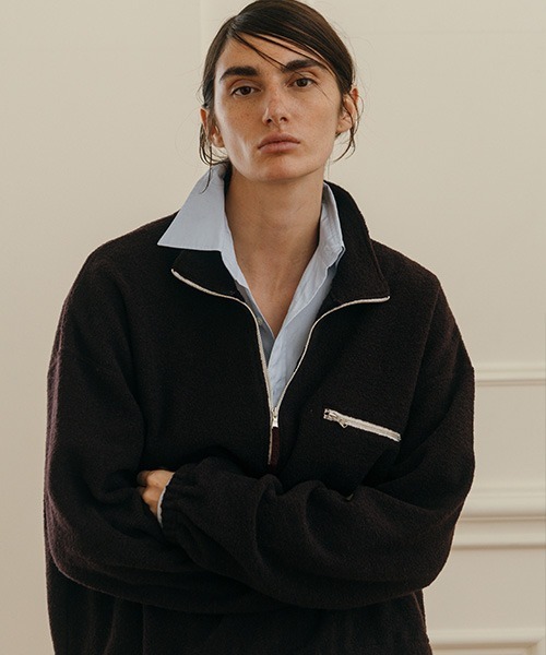 CREDONA（クレドナ）の「WOOL PILE HALF ZIP TOP/ウールパイルハーフジップトップ（Tシャツ/カットソー・レディース・グレー/ライトブルー/ボルドー・FREE）」の7枚目の写真