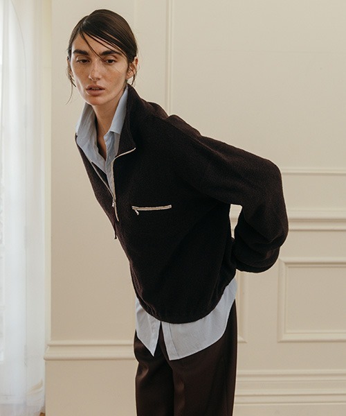 CREDONA（クレドナ）の「WOOL PILE HALF ZIP TOP/ウールパイルハーフジップトップ（Tシャツ/カットソー・レディース・グレー/ライトブルー/ボルドー・FREE）」の8枚目の写真