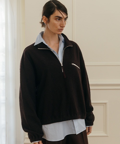 CREDONA（クレドナ）の「WOOL PILE HALF ZIP TOP/ウールパイルハーフジップトップ（Tシャツ/カットソー・レディース・グレー/ライトブルー/ボルドー・FREE）」の9枚目の写真