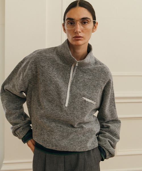 CREDONA（クレドナ）の「WOOL PILE HALF ZIP TOP/ウールパイルハーフジップトップ（Tシャツ/カットソー・レディース・グレー/ライトブルー/ボルドー・FREE）」の17枚目の写真