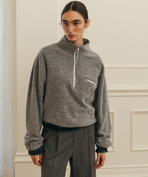 CREDONA（クレドナ）の「WOOL PILE HALF ZIP TOP/ウールパイルハーフジップトップ（Tシャツ/カットソー・レディース・グレー/ライトブルー/ボルドー・FREE）」の20枚目の写真