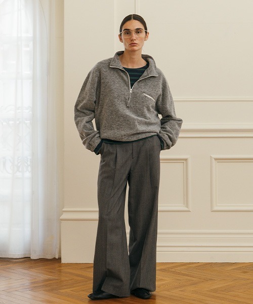 CREDONA（クレドナ）の「WOOL PILE HALF ZIP TOP/ウールパイルハーフジップトップ（Tシャツ/カットソー・レディース・グレー/ライトブルー/ボルドー・FREE）」の5枚目の写真