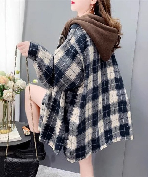 Miniministore（ミニミニストア）の「チェックフードシャツ レイヤード風シャツ（シャツ/ブラウス・レディース・ブラウン/ネイビー・FREE）」の20枚目の写真