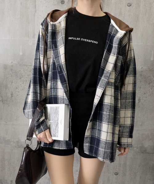 Miniministore（ミニミニストア）の「チェックフードシャツ レイヤード風シャツ（シャツ/ブラウス・レディース・ブラウン/ネイビー・FREE）」の10枚目の写真