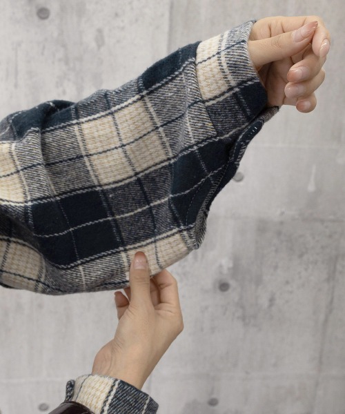 Miniministore（ミニミニストア）の「チェックフードシャツ レイヤード風シャツ（シャツ/ブラウス・レディース・ブラウン/ネイビー・FREE）」の12枚目の写真