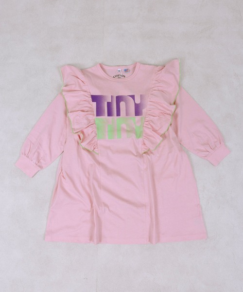 Life Support Products(ライフサポートプロダクツ)の「【COTTON from U.S.A】長袖ラッフルワンピース(ワンピース・キッズ・ライトピンク/グリーン/チャコール・140/130/120/110/100/90/150)」の1枚目の写真