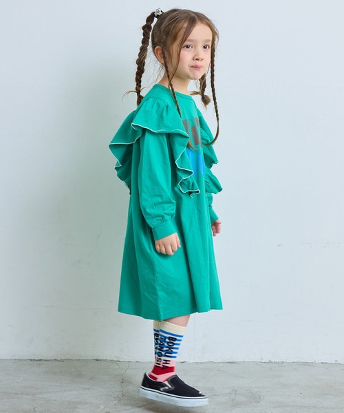 Life Support Products(ライフサポートプロダクツ)の「【COTTON from U.S.A】長袖ラッフルワンピース(ワンピース・キッズ・ライトピンク/グリーン/チャコール・140/130/120/110/100/90/150)」の6枚目の写真