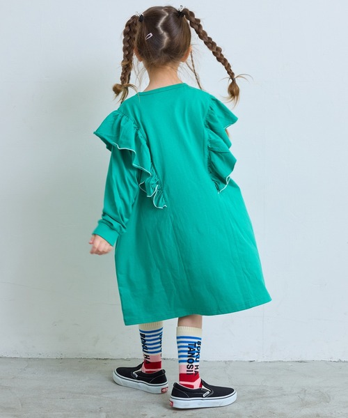 Life Support Products(ライフサポートプロダクツ)の「【COTTON from U.S.A】長袖ラッフルワンピース(ワンピース・キッズ・ライトピンク/グリーン/チャコール・140/130/120/110/100/90/150)」の7枚目の写真