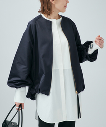 ノーカラージャケット（ブルー・ネイビー/青色系・サテン