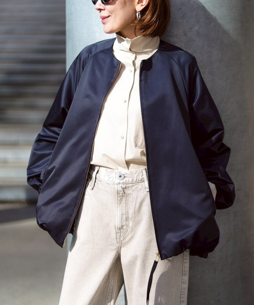 VERMEIL par iena(ヴェルメイユパーイエナ)の「LIMONTA コクーンジャケット(ノーカラージャケット・レディース・ネイビー/ベージュ・FREE)」の1枚目の写真