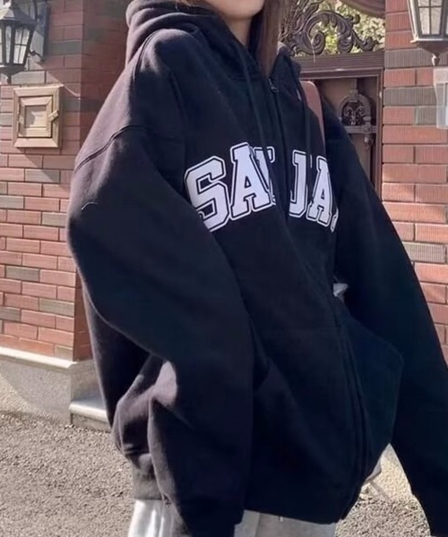 SHOUYO（ショウヨウ）の「カレッジロゴゆるジップパーカー／ブラック・アイボリー（パーカー・レディース・ベージュ/ブラック・M）」の10枚目の写真