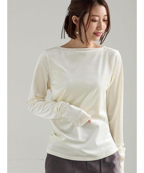 Te chichi（テチチ）の「ベロアサイドギャザートップス（Tシャツ/カットソー・レディース・チャコールグレー/ネイビー/オフホワイト・F）」の2枚目の写真