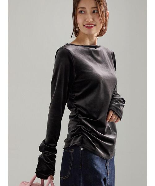 Te chichi（テチチ）の「ベロアサイドギャザートップス（Tシャツ/カットソー・レディース・チャコールグレー/ネイビー/オフホワイト・F）」の3枚目の写真