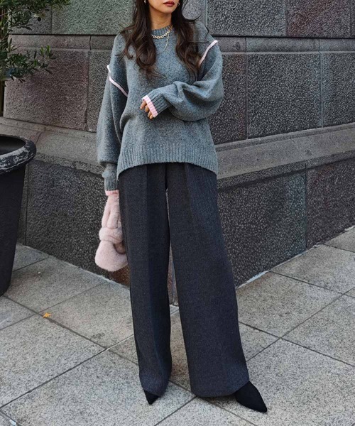 esutoreja（エストレジャ）の「TRイージーワイドパンツ（スラックス・レディース・チャコール/ベージュ・FREE）」の9枚目の写真