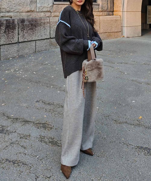 esutoreja（エストレジャ）の「TRイージーワイドパンツ（スラックス・レディース・チャコール/ベージュ・FREE）」の11枚目の写真