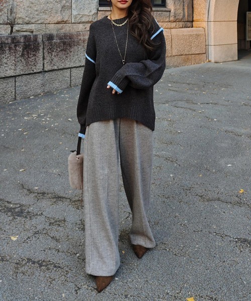 esutoreja（エストレジャ）の「TRイージーワイドパンツ（スラックス・レディース・チャコール/ベージュ・FREE）」の12枚目の写真