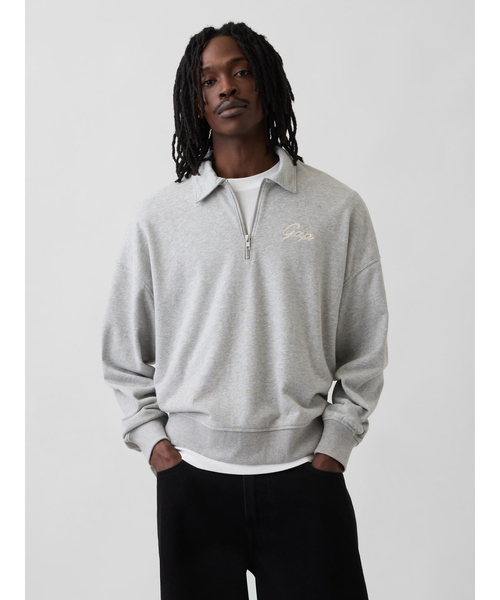 GAP(ギャップ)の「ヴィンテージソフト フレンチテリー オーバーサイズ GAPロゴ クロップド ハーフジップ プルオーバー(スウェット・メンズ・グレー/ホワイト/ブラウン/ブルー・XL/L/M/XS/S)」の3枚目の写真