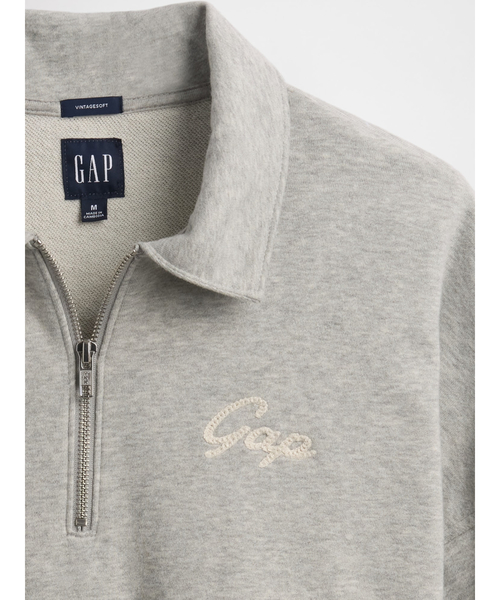 GAP(ギャップ)の「ヴィンテージソフト フレンチテリー オーバーサイズ GAPロゴ クロップド ハーフジップ プルオーバー(スウェット・メンズ・グレー/ホワイト/ブラウン/ブルー・XL/L/M/XS/S)」の15枚目の写真