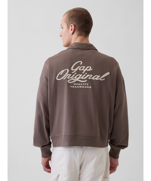 GAP(ギャップ)の「ヴィンテージソフト フレンチテリー オーバーサイズ GAPロゴ クロップド ハーフジップ プルオーバー(スウェット・メンズ・グレー/ホワイト/ブラウン/ブルー・XL/L/M/XS/S)」の1枚目の写真
