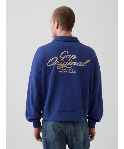 GAP(ギャップ)の「ヴィンテージソフト フレンチテリー オーバーサイズ GAPロゴ クロップド ハーフジップ プルオーバー(スウェット・メンズ・グレー/ホワイト/ブラウン/ブルー・XL/L/M/XS/S)」の4枚目の写真