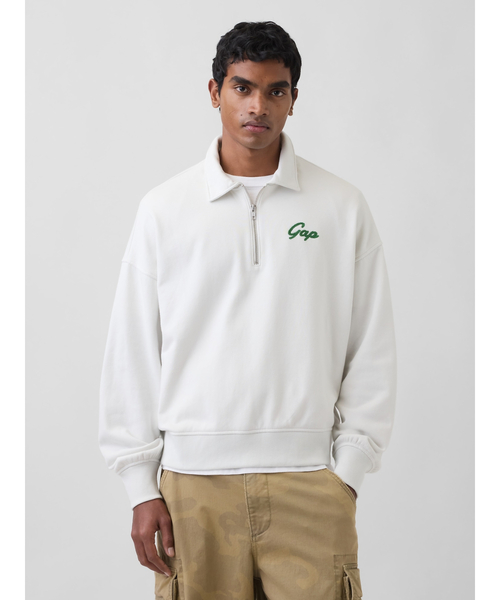 GAP(ギャップ)の「ヴィンテージソフト フレンチテリー オーバーサイズ GAPロゴ クロップド ハーフジップ プルオーバー(スウェット・メンズ・グレー/ホワイト/ブラウン/ブルー・XL/L/M/XS/S)」の5枚目の写真