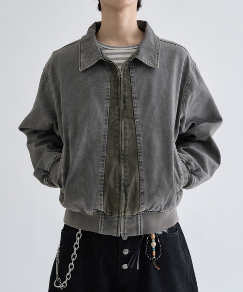 EPNK（イーピーエヌケー）の「Faded Center-Switch Work Jacket / フェーデットセンタースイッチワークジャケット（ブルゾン・メンズ・チャコールグレー/カーキ・SMALL/LARGE/MEDIUM）」の2枚目の写真