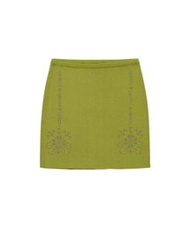 WELLBEING EXPRESS（ウェルビーイングエクスプレス）の「Embroidered Knit Mini Skirt Leaf Green（スカート）」